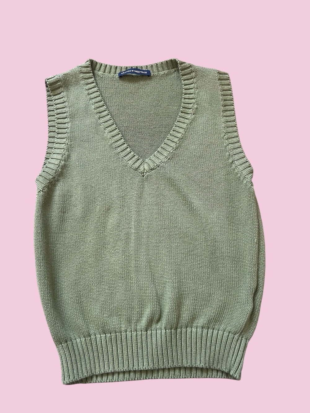 Brandy Melville Sage Green Knit V-Neck Sweater Vest